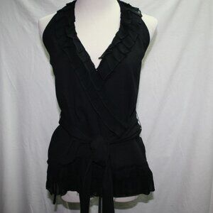 Alice + Olivia Black Ruffle Wrap Belted Halter Top Small